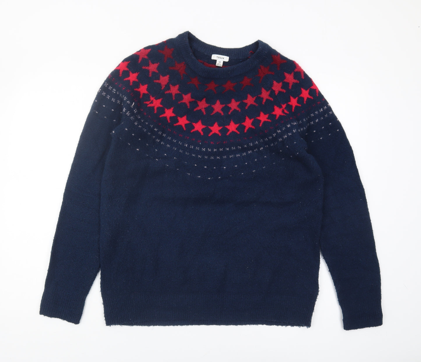 TOG24 Women's Blue Crew Neck Pullover Winter Jumper