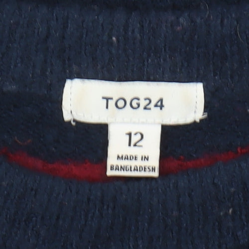 TOG24 Women's Blue Crew Neck Pullover Winter Jumper