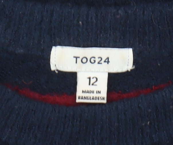 TOG24 Women's Blue Crew Neck Pullover Winter Jumper