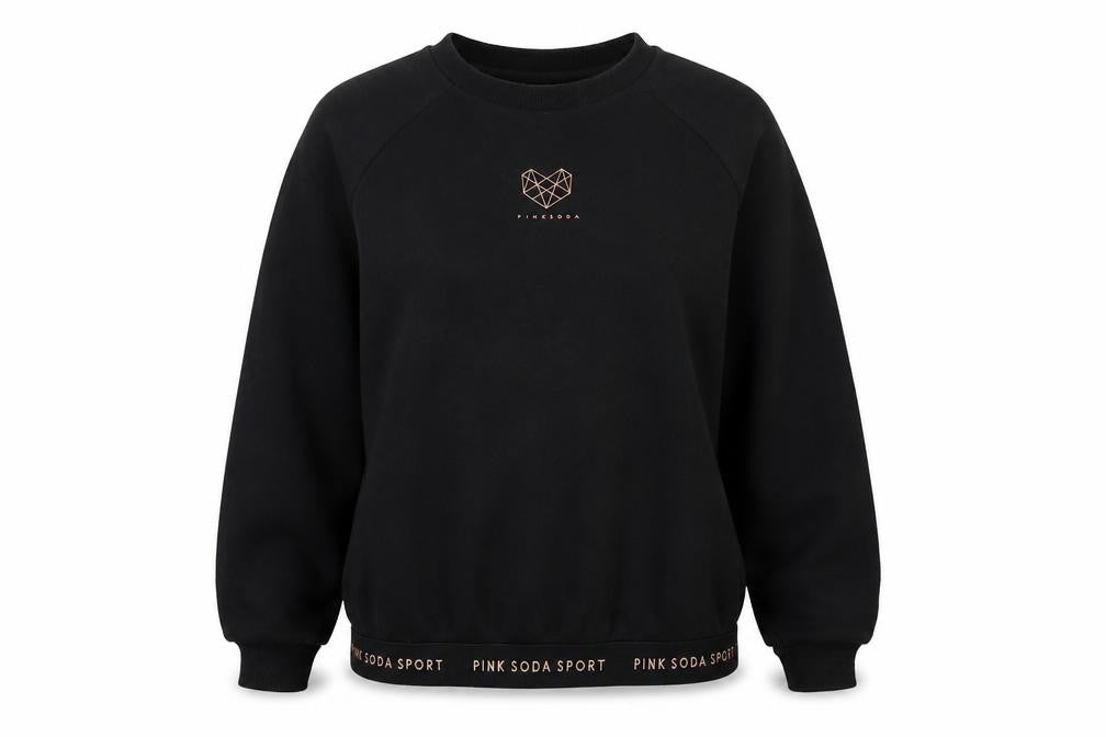 Front view of Pink Soda Women's Black Raglan Sweatshirt, size 6