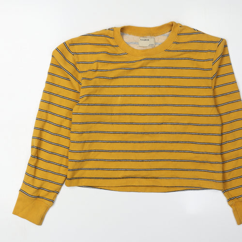 Pull&Bear Women's Yellow Striped Sweatshirt - Size 10