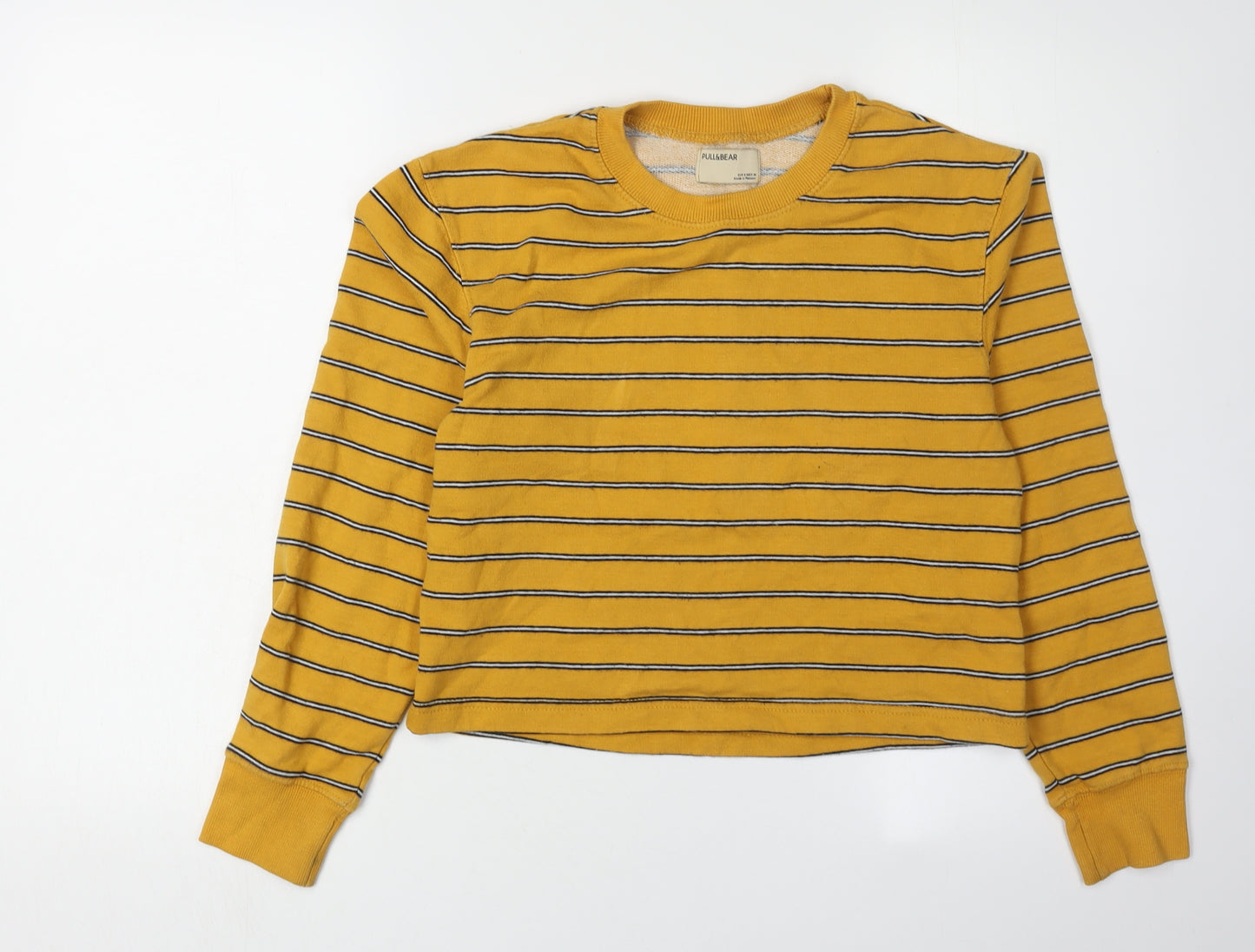 Pull&Bear Women's Yellow Striped Sweatshirt - Size 10