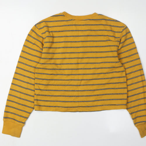 Pull&Bear Women's Yellow Striped Sweatshirt - Size 10