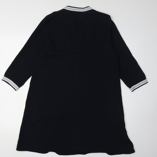 Zara Women Black 3/4 Sleeve V-Neck Dress M