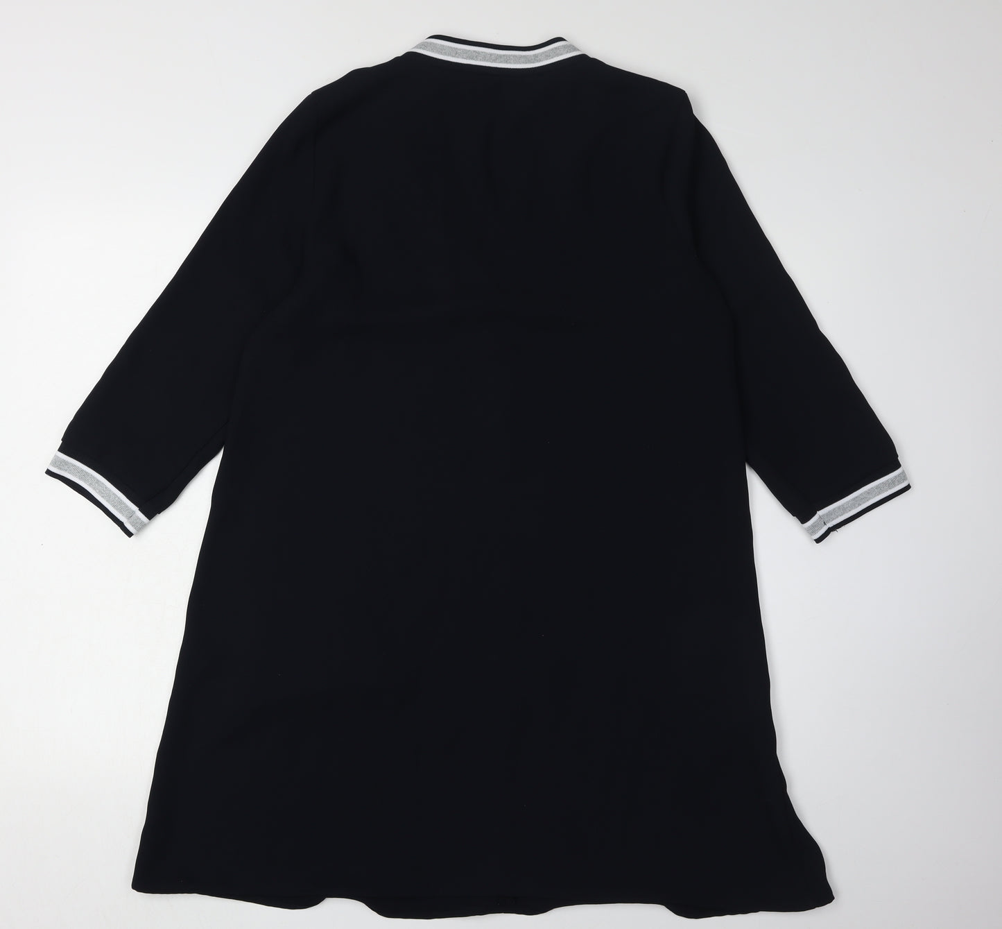 Zara Women Black 3/4 Sleeve V-Neck Dress M