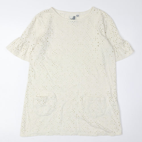 Weird Fish Women's White Eyelet Cotton Top Size 10