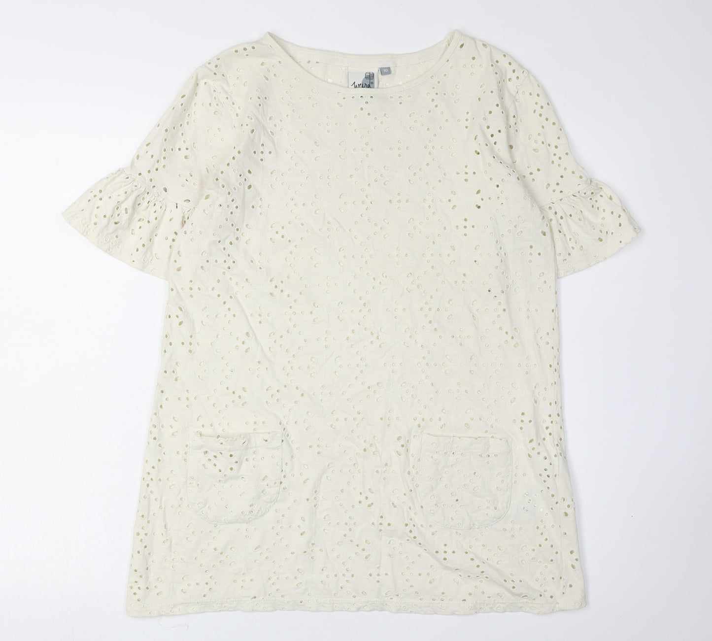 Weird Fish Women's White Eyelet Cotton Top Size 10