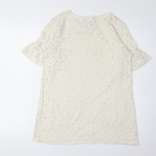 Weird Fish Women's White Eyelet Cotton Top Size 10