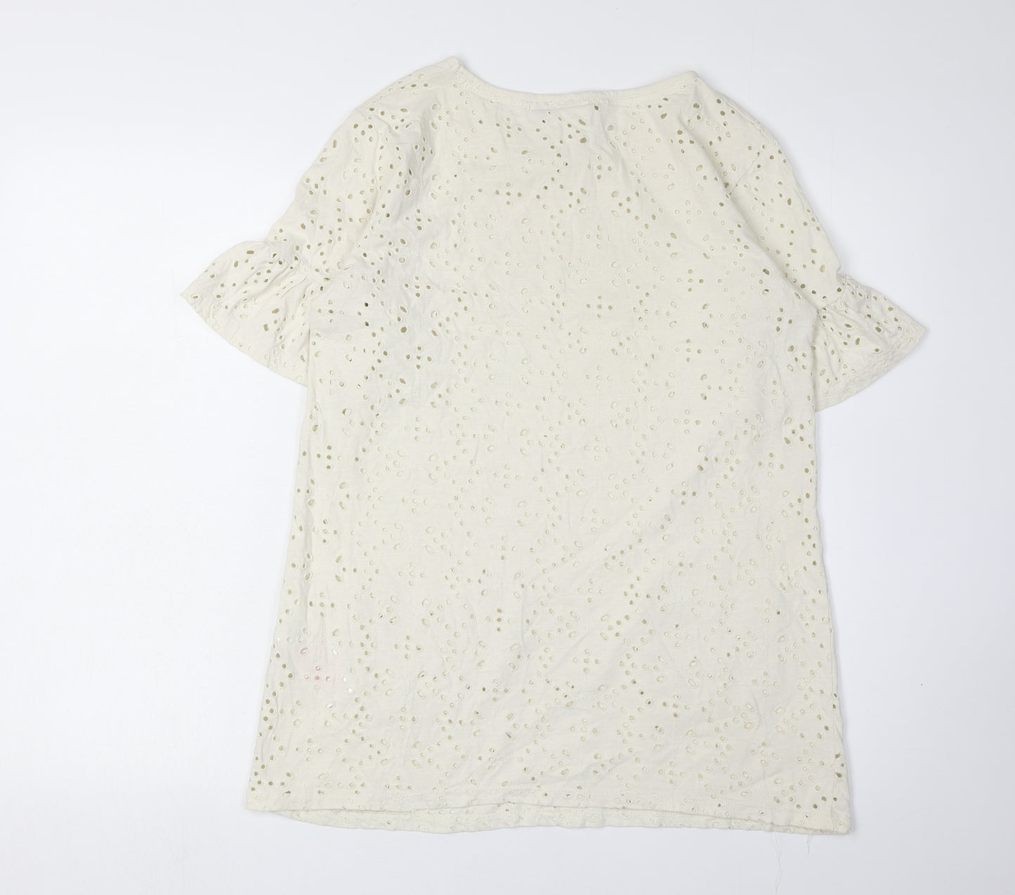 Weird Fish Women's White Eyelet Cotton Top Size 10