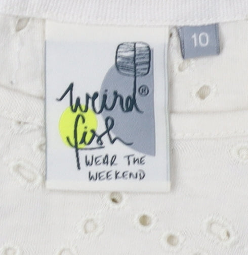 Weird Fish Women's White Eyelet Cotton Top Size 10