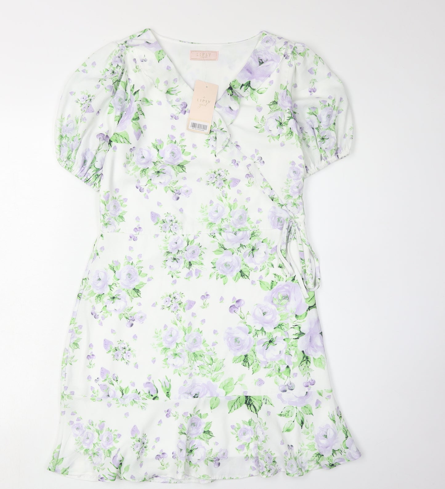 Lipsy Girls Floral Wrap Dress, White Multi, 14 Years
