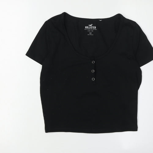 Hollister Women's Black Cropped Scoop Neck Tee M
