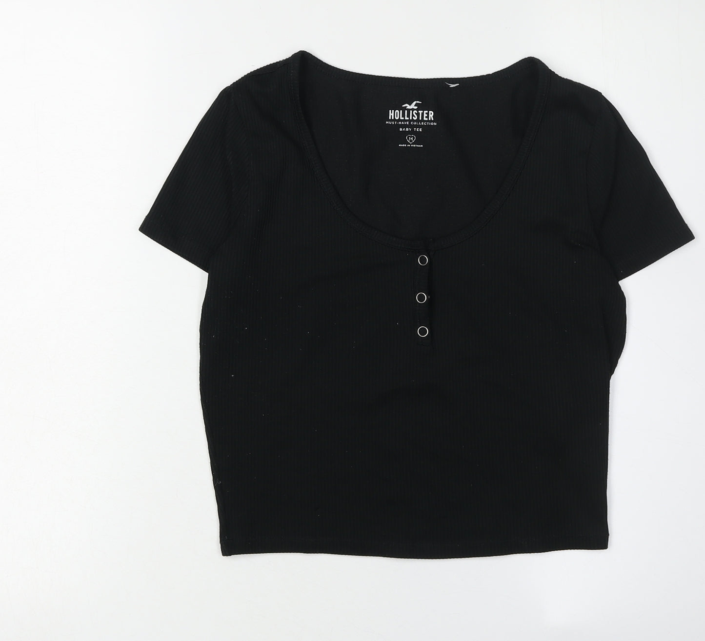 Hollister Women's Black Cropped Scoop Neck Tee M