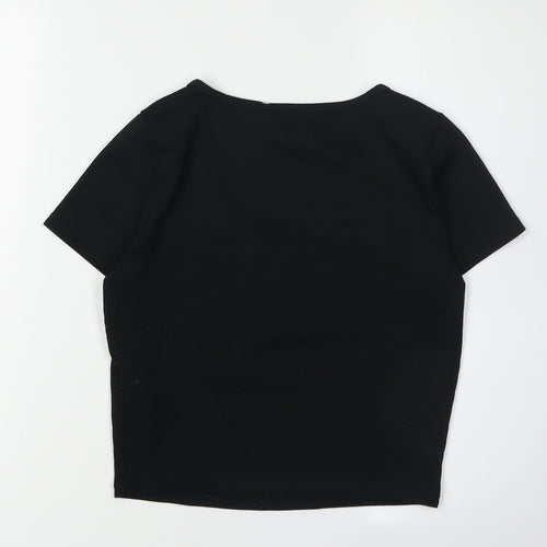 Hollister Women's Black Cropped Scoop Neck Tee M