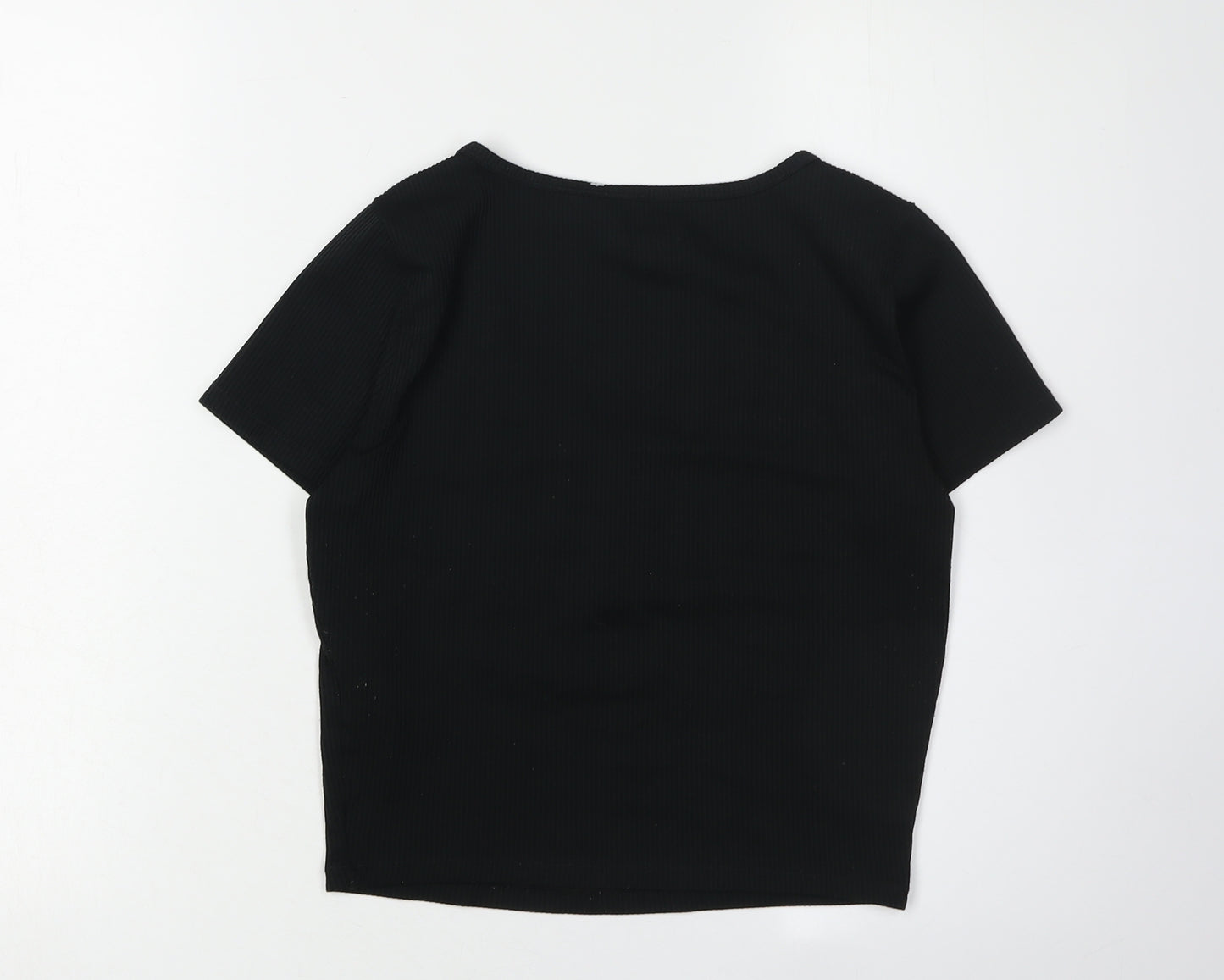 Hollister Women's Black Cropped Scoop Neck Tee M