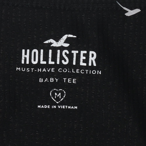 Hollister Women's Black Cropped Scoop Neck Tee M