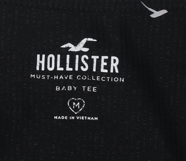 Hollister Women's Black Cropped Scoop Neck Tee M