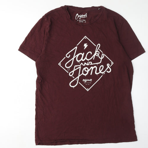 Jack & Jones Mens Red Graphic T-Shirt, Size L, Crew Neck