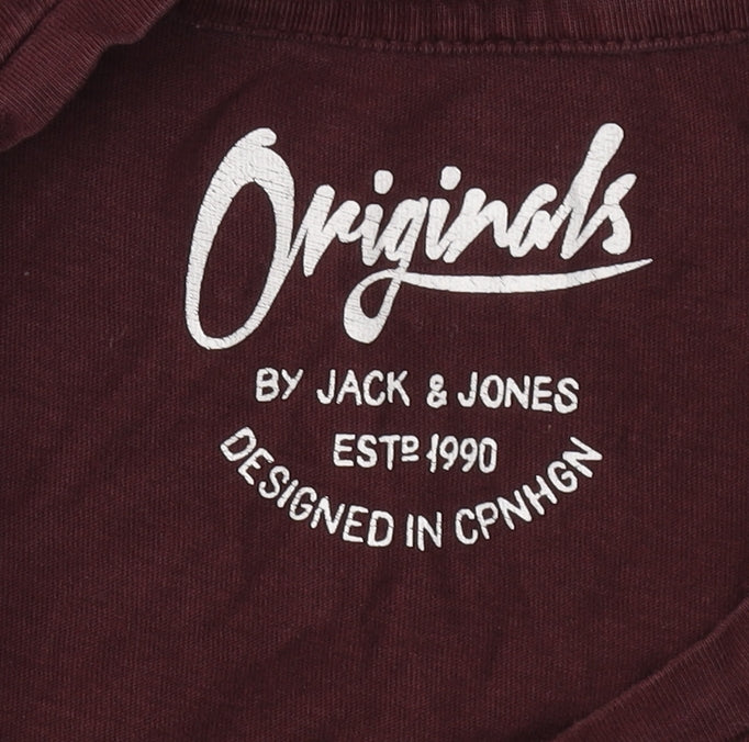 Jack & Jones Mens Red Graphic T-Shirt, Size L, Crew Neck