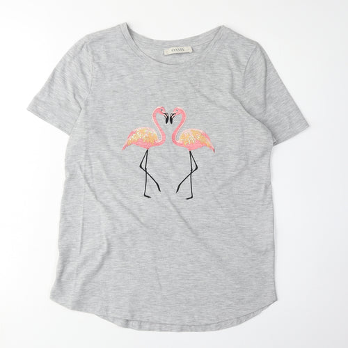 Oasis Women's Grey Flamingo Embroidered T-Shirt, S