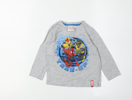 Front view of Spider-Man boys’ long sleeve grey t-shirt 3 years