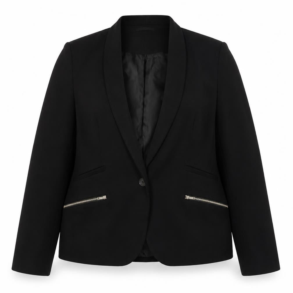 Front view of Pied A Terre Women's Black Blazer, size 12, Elegant