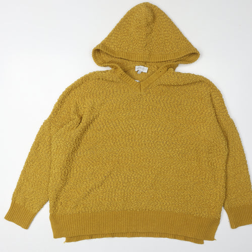 Apricot Women's Yellow Hooded V-Neck Jumper Size 16