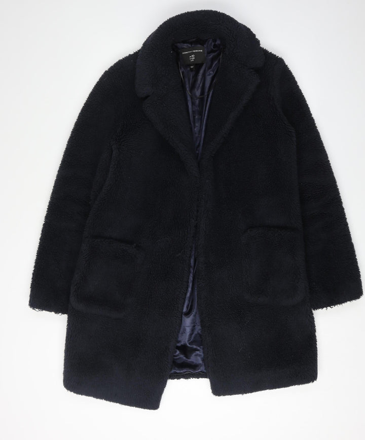 Dorothy Perkins Women's Black Fur Coat UK 10
