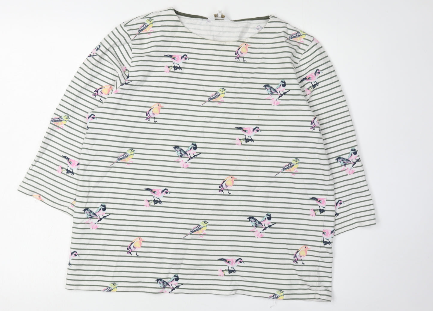 Cotton Traders Women's White Bird Print T-Shirt, Size 14