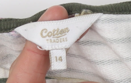 Cotton Traders Women's White Bird Print T-Shirt, Size 14