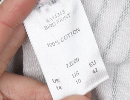 Cotton Traders Women's White Bird Print T-Shirt, Size 14