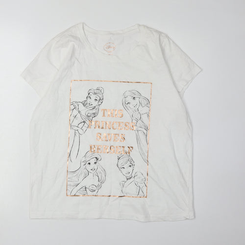 Disney Women's White Princess T-Shirt L Casual