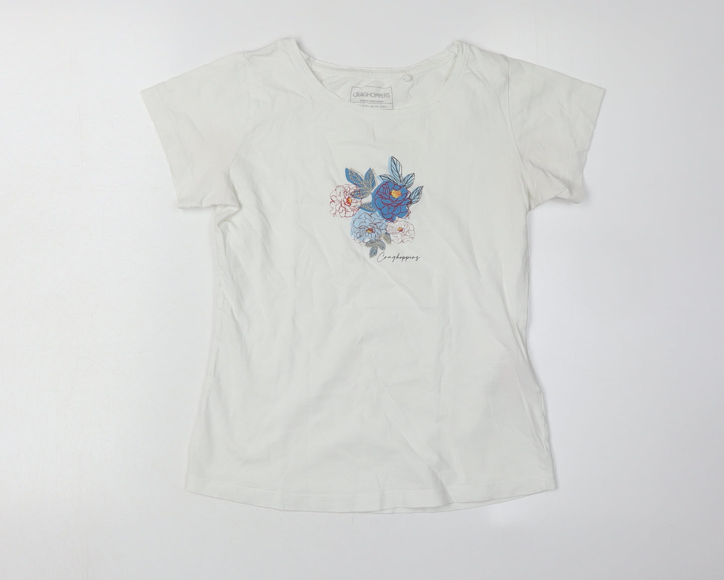 Craghoppers Girls White Floral Embroidered T-Shirt XS
