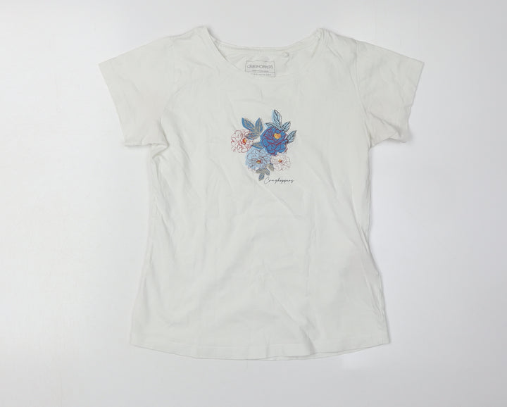 Craghoppers Girls White Floral Embroidered T-Shirt XS