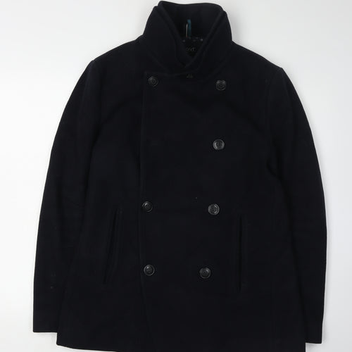 Next Men's Black Pea Coat, Size S, Wool Blend