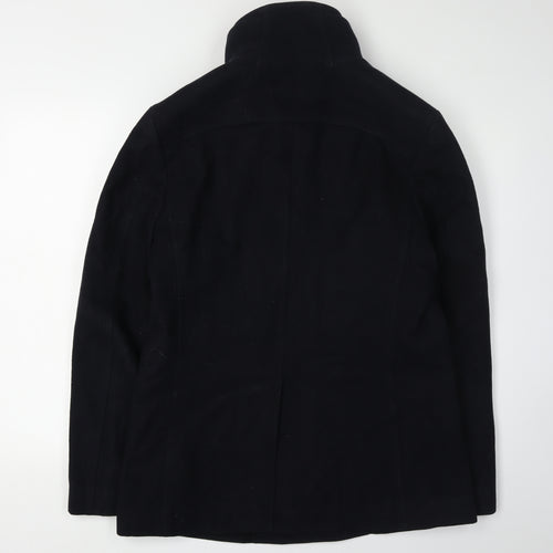 Next Men's Black Pea Coat, Size S, Wool Blend