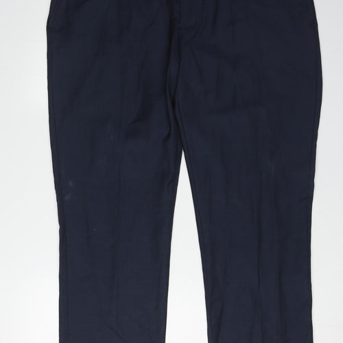 Next Men's Blue Trousers, Size 36, Wool Blend, Business Formal