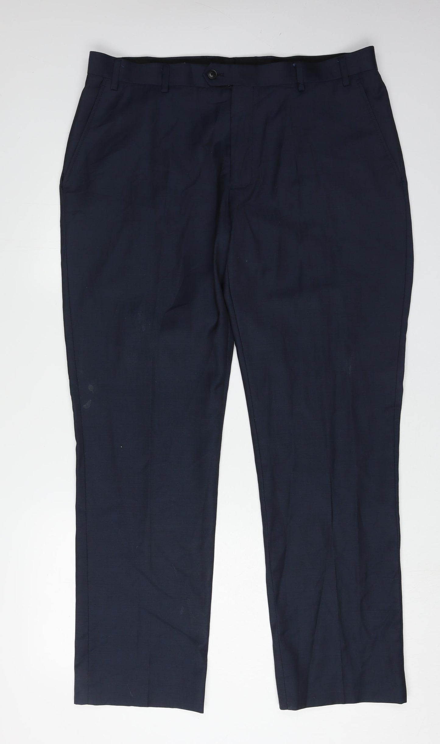 Next Men's Blue Trousers, Size 36, Wool Blend, Business Formal