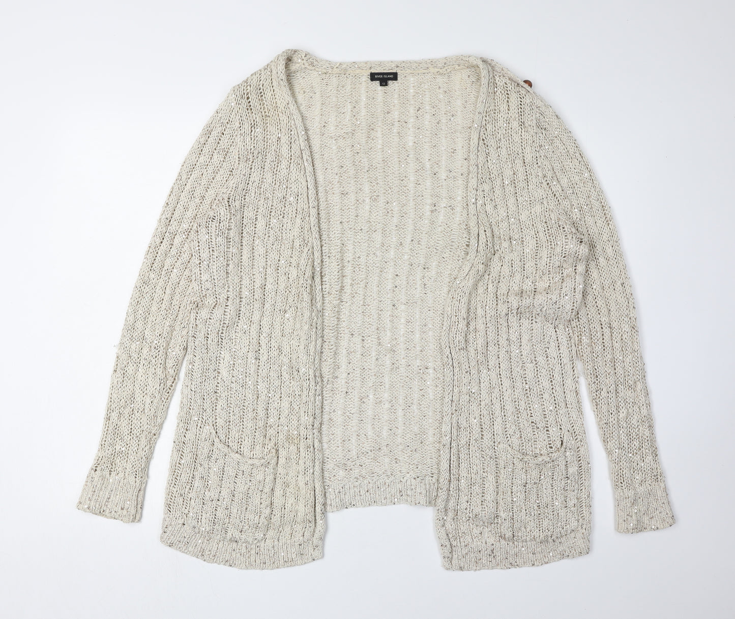 River Island Women's Beige Sequin Cardigan Size 12