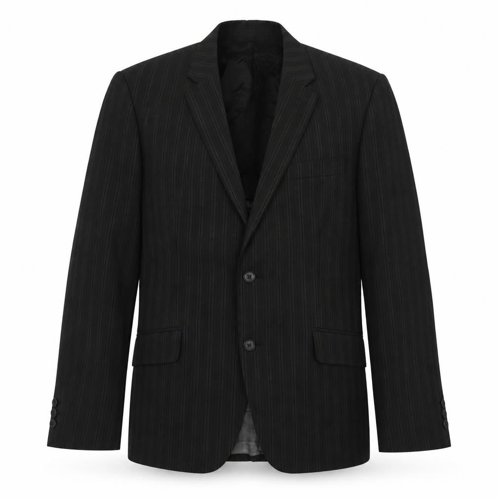Front view of Karl Jackson Men's Black Striped Blazer, 40 Short