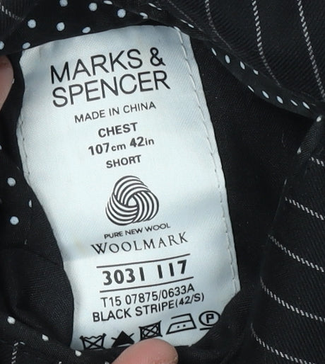 Marks and Spencer Men's Black Striped Wool Blazer 42S