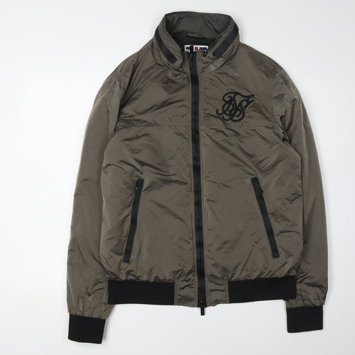 SilkSilk Men's Green Bomber Jacket L with Logo Accents