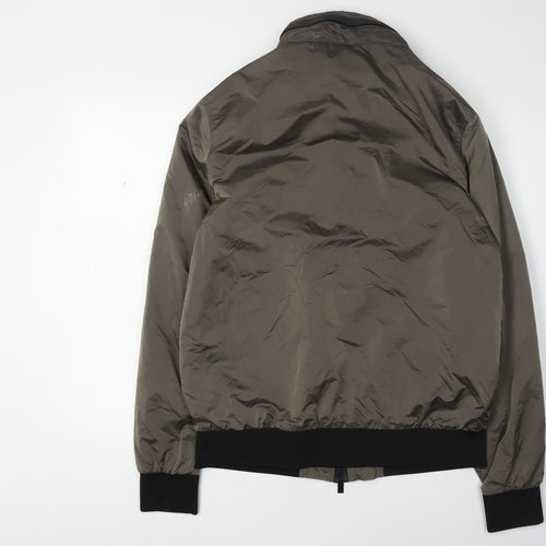 SilkSilk Men's Green Bomber Jacket L with Logo Accents