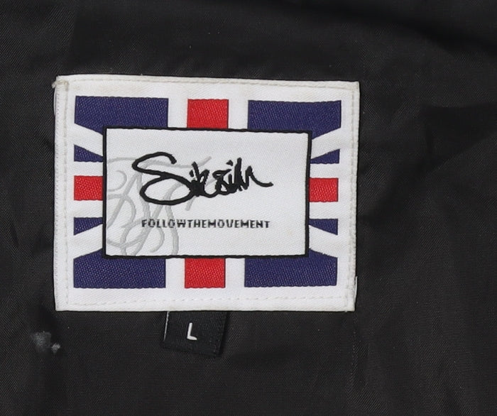 SilkSilk Men's Green Bomber Jacket L with Logo Accents