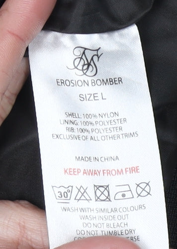 SilkSilk Men's Green Bomber Jacket L with Logo Accents