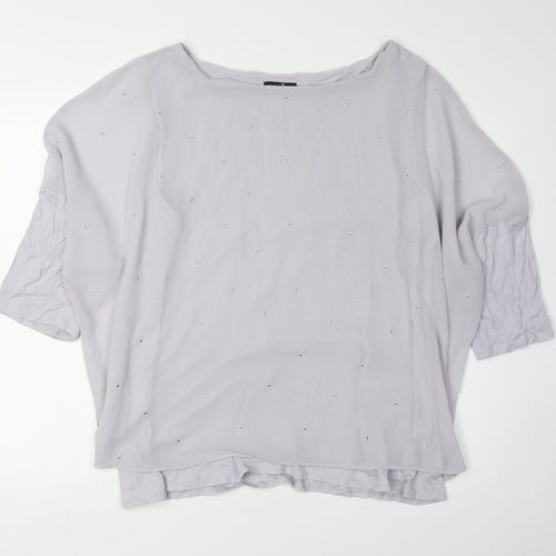 Wallis Women’s Grey Studded Blouse XL 3/4 Sleeve Relaxed