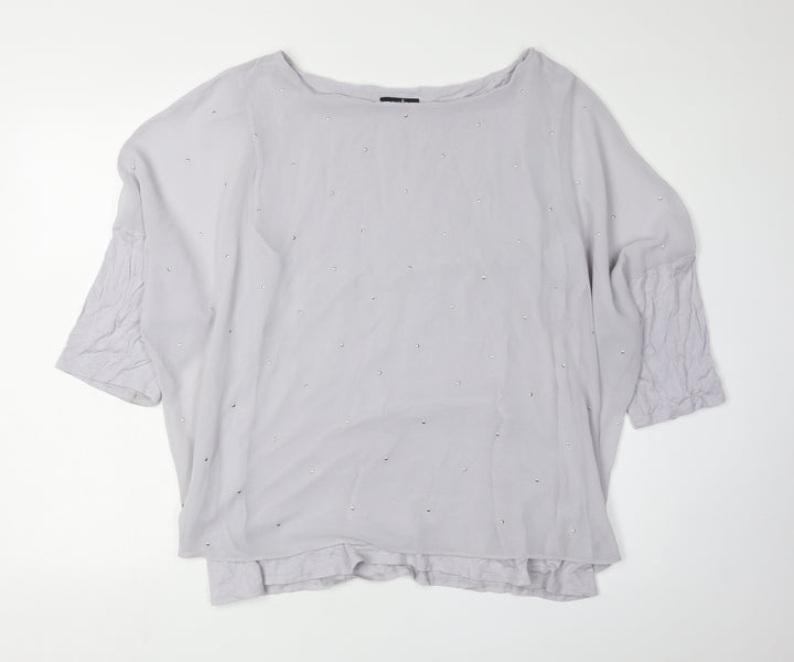 Wallis Women’s Grey Studded Blouse XL 3/4 Sleeve Relaxed
