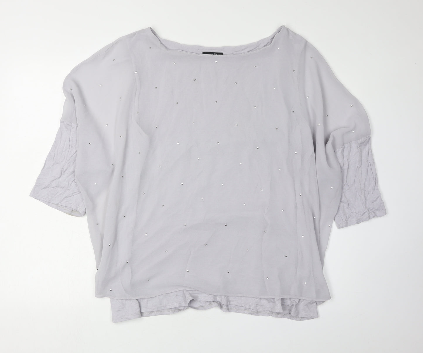 Wallis Women’s Grey Studded Blouse XL 3/4 Sleeve Relaxed