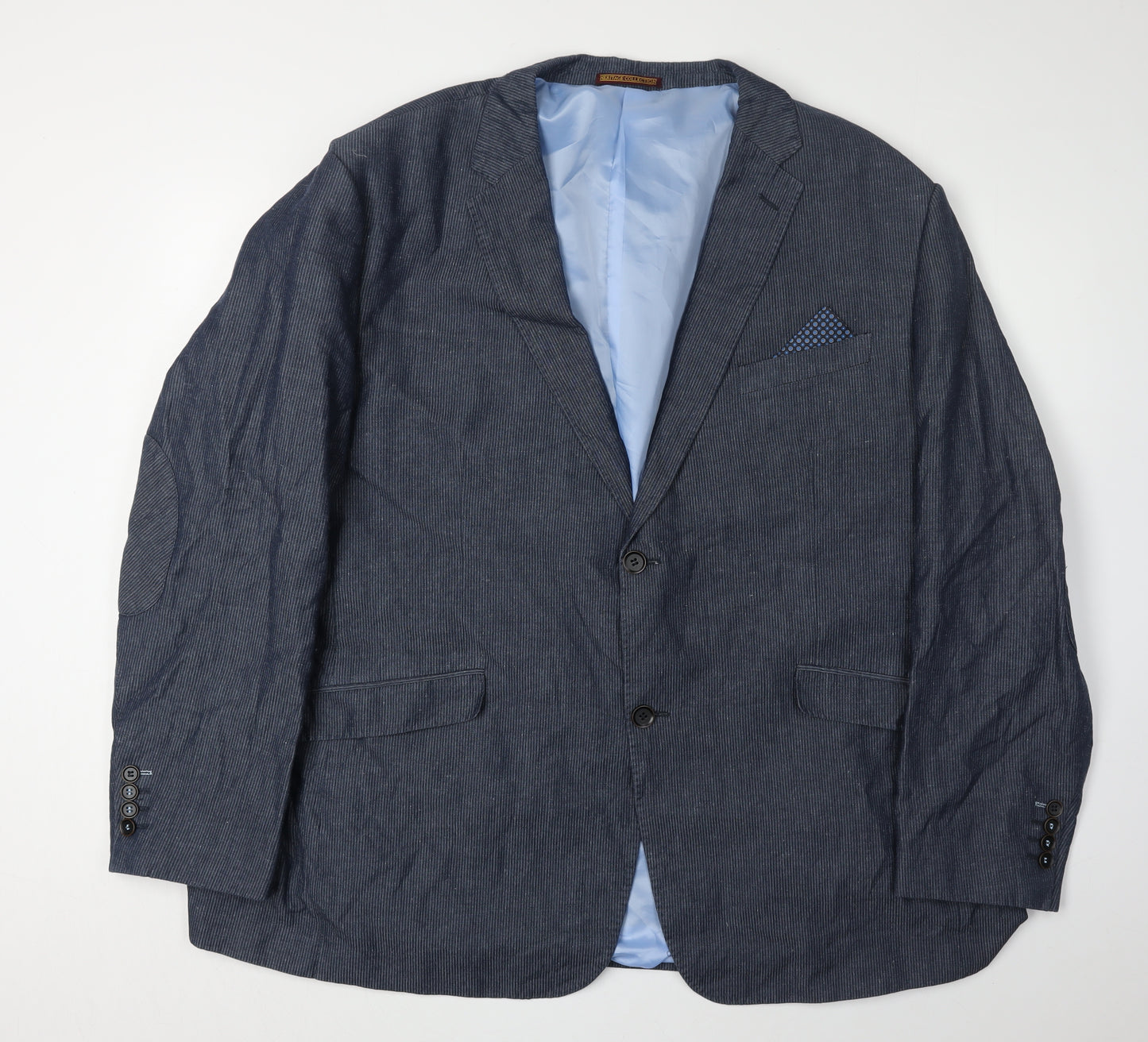 Skopes Men's Blue Linen Blazer, Size 54, Striped Formal