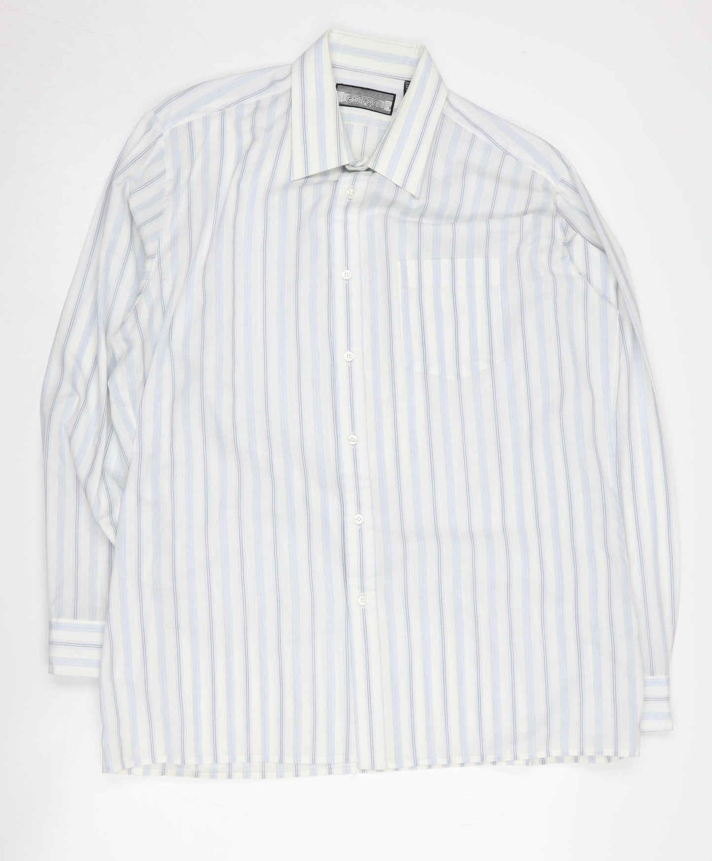 Stafford Men's Blue Striped Long Sleeve Button-Up Shirt
